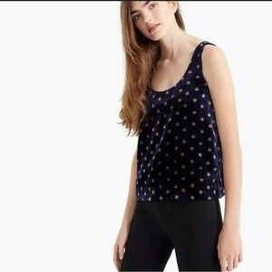 J. Crew Navy Blue Gold Velvet Star Print Cami Tank Sleeveless Top